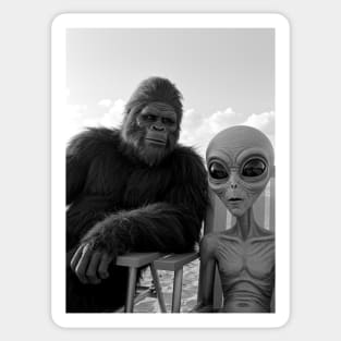 Bigfoot and Alien Summer Time Sticker